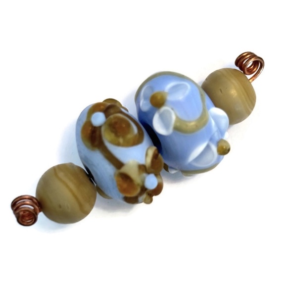 As Low As $2 Matte Periwinkle Blossom Handmade Lampwork Rondelle Bead Set (4) - Picture 2 of 3